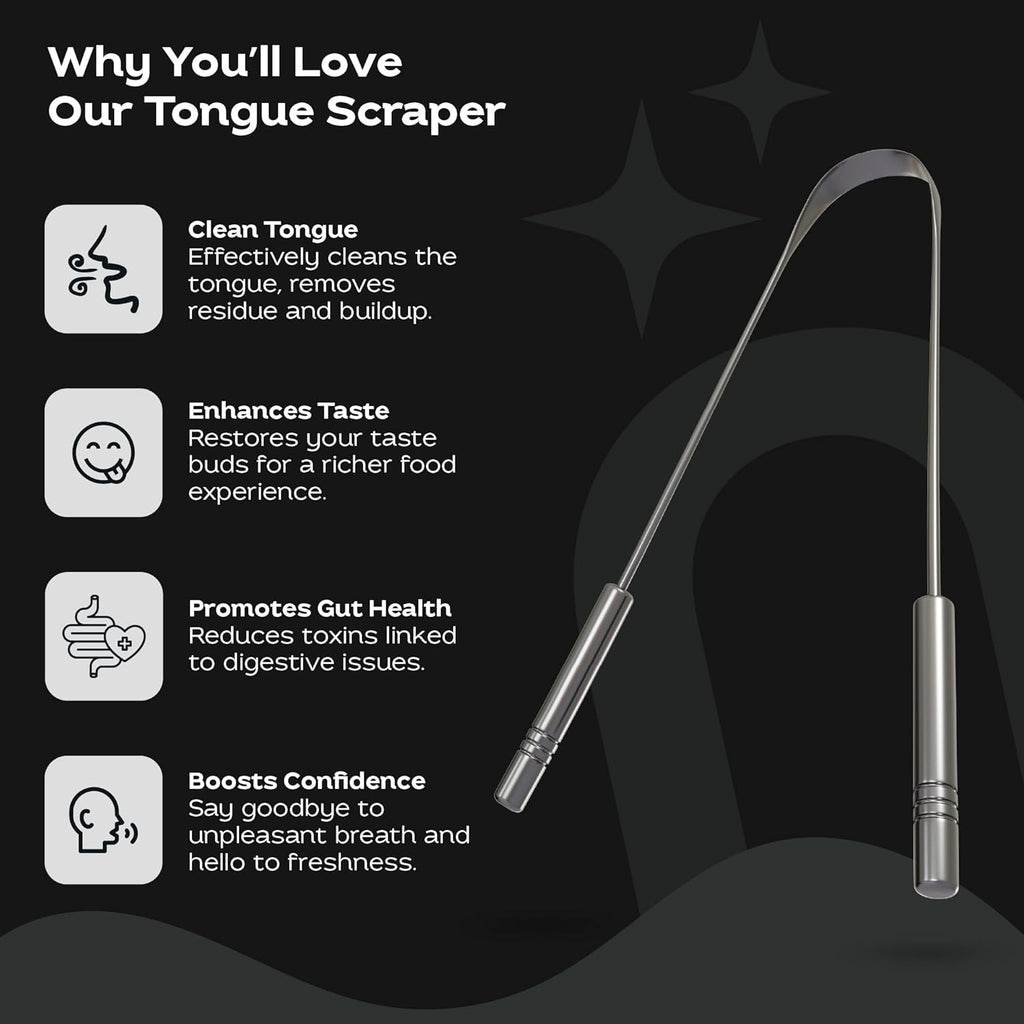 Justnatur 100% Pure Stainless Steel | Ultimate Tongue Cleaner for Fresher Breath | Reusable Metal Tongue Scraper for Adults & Kids | Extra Durable Tongue Cleaning Tool (30g Pack of 2)