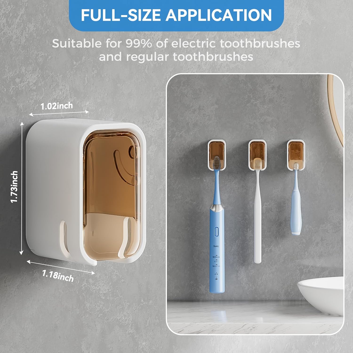 Toothbrush Holders for Bathroom【Innovation Single Slot Design】 2PCS Toothbrush Holder Wall Mounted with Cover for Shower, Single Toothbrush Dispenser Storage Organizer for Family & Travel