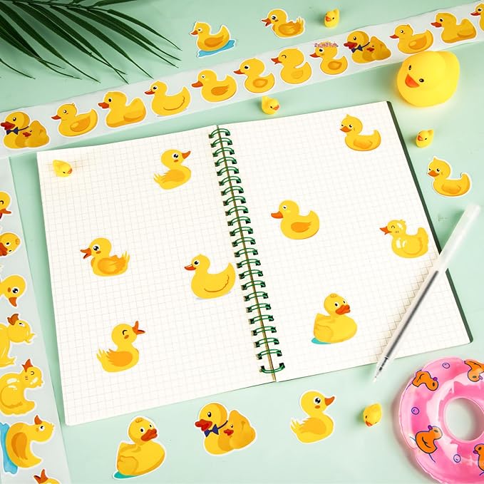 1200 Pcs Duck Stickers Cute Rubber Yellow Ducks Roll Stickers Present for Duck Birthday Meeting Favor Water Bottles Notebook Decorations