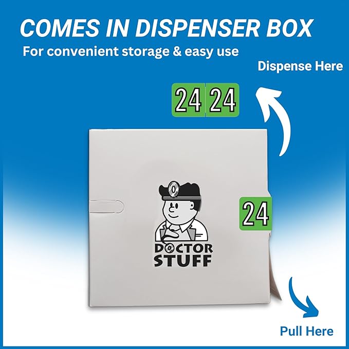 2024 Year Stickers, Doctor Stuff 2024 Chart Stickers, Green/Black Color Coded, Barkley FYBAM Style, USA Made Year Labels for End Tab File Folders, 500/Roll, 1 Roll, 3/4" x 1-1/2"