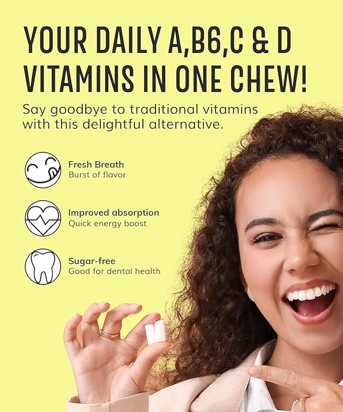 Multivitamin Xylitol Gum (56pcs) - Healthy, Sugar Free, Plastic Free, All Natural Chewing Gum with Vitamin Gum A,B6,C & D, Aspartame Free, Vegan, Gluten Free, Keto (Spearmint)