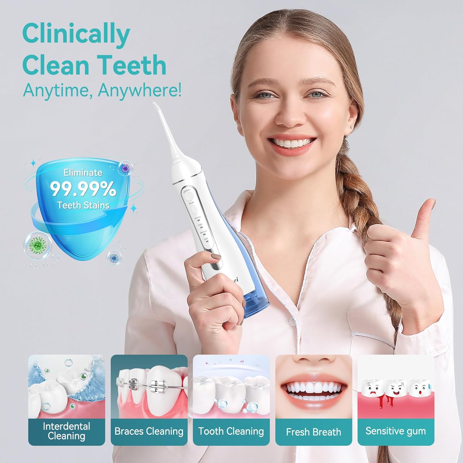Water Dental Flossers for Teeth，300ML Cordless Portable Electric Water Flosser, 4 Modes Oral Irrigator, Waterproof Rechargeable Water Floss for Deep Cleaning,Plaque Remover,Braces Home Travel Use