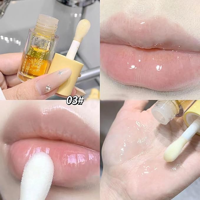 Dulele Plumping Lip Glow Oil Fruit Flavoured Transparent Toot Lip Gloss, 4PCS Moisturizing Hydrating Lip Oil Long Lasting Lip Balm and Tinting for Dry Lips