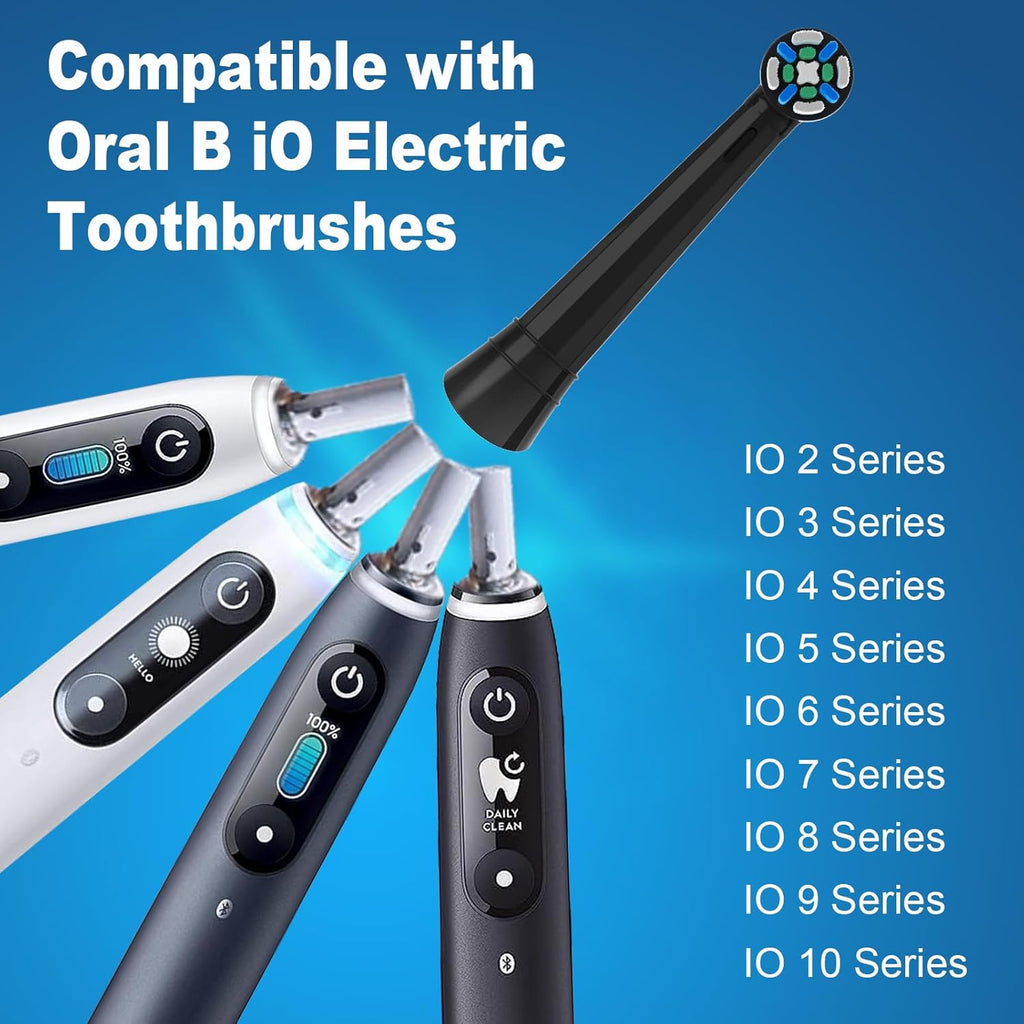 8 Pack iO Replacement Heads Compatible with Oral B iO, for Oral B iO 2/3/4/5/6/7/8/9/10 Series Electric Toothbrushes, Extended Bristles to Remove Deep-Seated Plaque, Black/White
