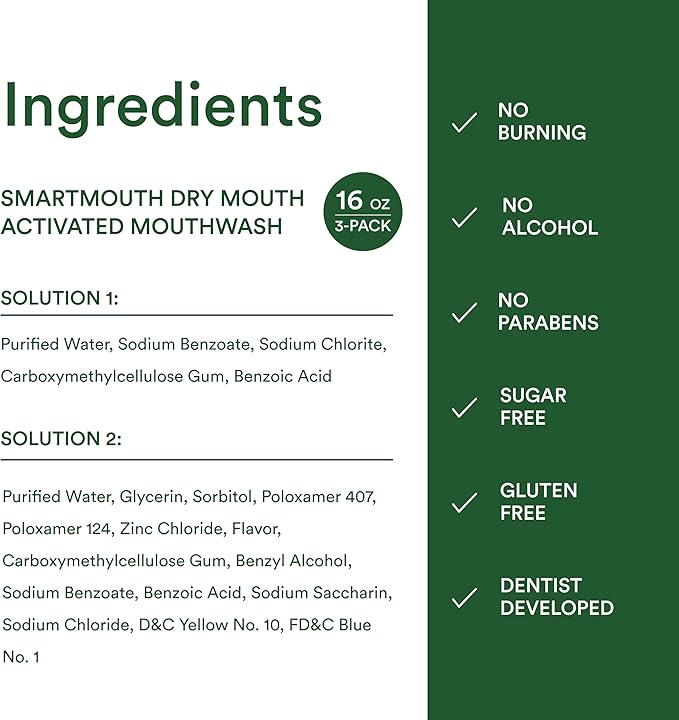 SmartMouth Activated Dry Mouth Mouthwash, Dry Mouth and Bad Breath Relief, Mint, 16 fl oz, 3 Pack