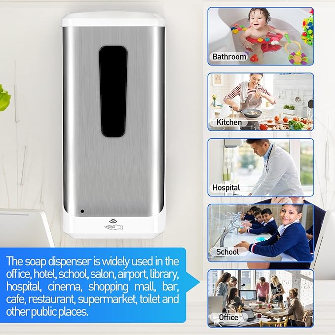 Automatic Hand Sanitizer Dispenser, Jewaytec 1000ML Wall Mounted Stainless Soap Dispenser Touchless Auto Liquid Dispenser for Office, Home, Restaurant
