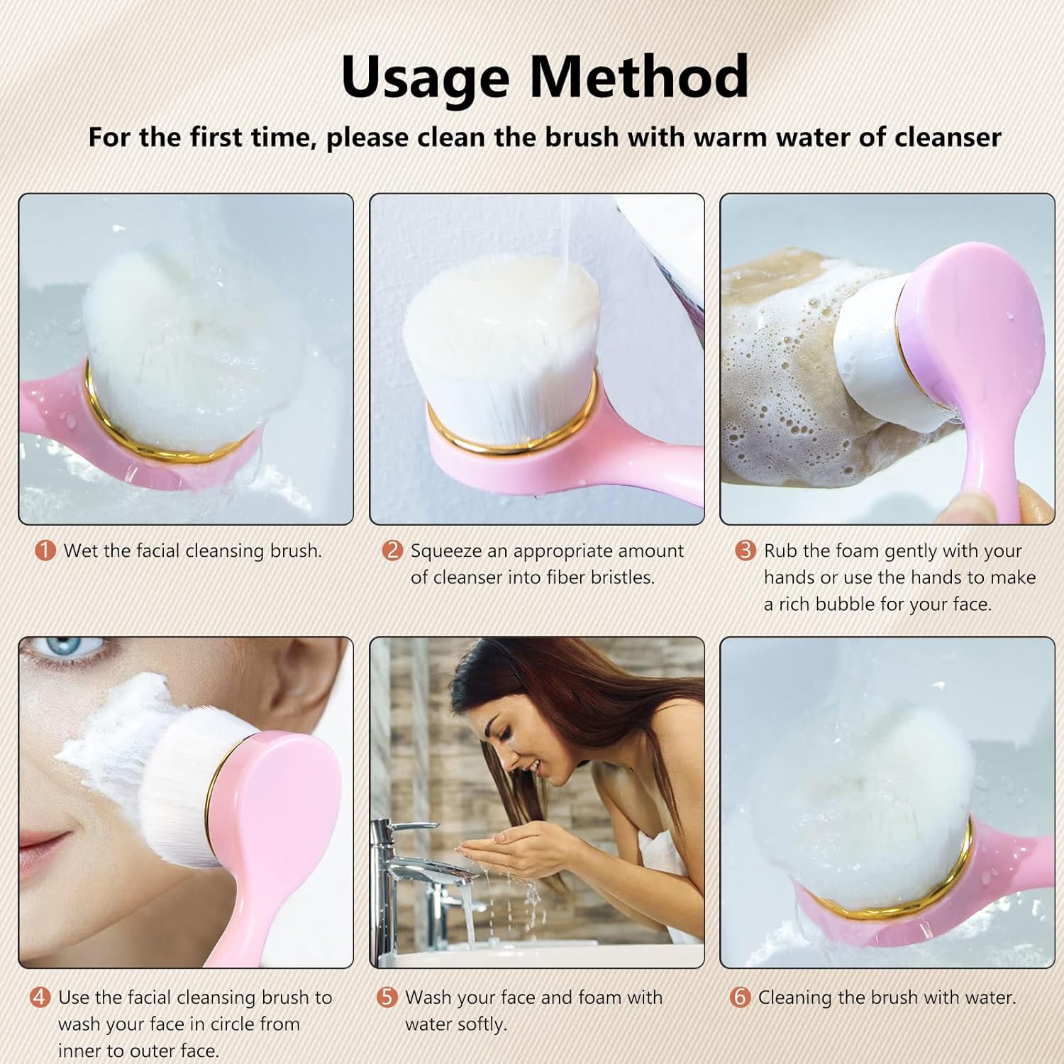 2 Pack Soft Bristle Facial Cleansing Brush for Deep Pore Cleaning, Face Exfoliating Scrub Brush for Face Cleansing Skincare Massaging,Pink