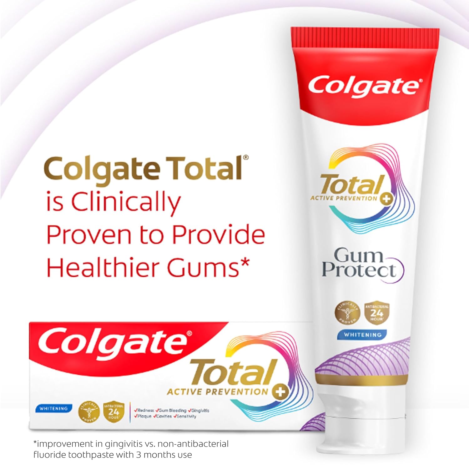 Colgate Total Active Prevention Gum Protect Whitening Toothpaste, Whitening Gum Toothpaste for Inflammation, Redness, Bleeding, Irritation, and Sensitivity, SLS Free, 3 Pack, 3.0 oz
