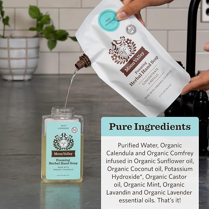 Moon Valley Foaming Hand Soap Refill Pouch, Two-Pack Mint Lavendar Soap, Vegan and Non-GMO, Environmentally Friendly Option