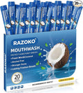 RAZOKO Mouthwash Travel Size-Portable Fresh Mint Packets,Alcohol & Fluoride Free Mouthwash,Disposable Oral Care Strips (0.41 Fl Oz (Pack of 20), Coconut)