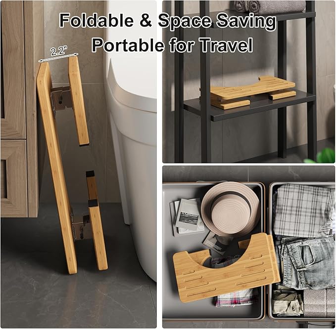 Osivaes 2 Pack Toilet Poop Stool Adult, Wood Squat Potty Stool for Adults, Foldable Bamboo Toilet Stool Squat for Travel Size, Wooden Toilet Bathroom Step, Portable for Pooping