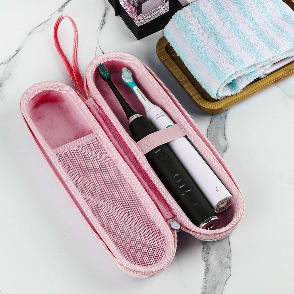 Electric Toothbrush Case, Carrier Bag for Travelling, Portable Toothbrush Carrying Case Holder Compatible with AquaSonic, Sumkyle, Oral-B iO Series, Philips Sonicare. (Pink)