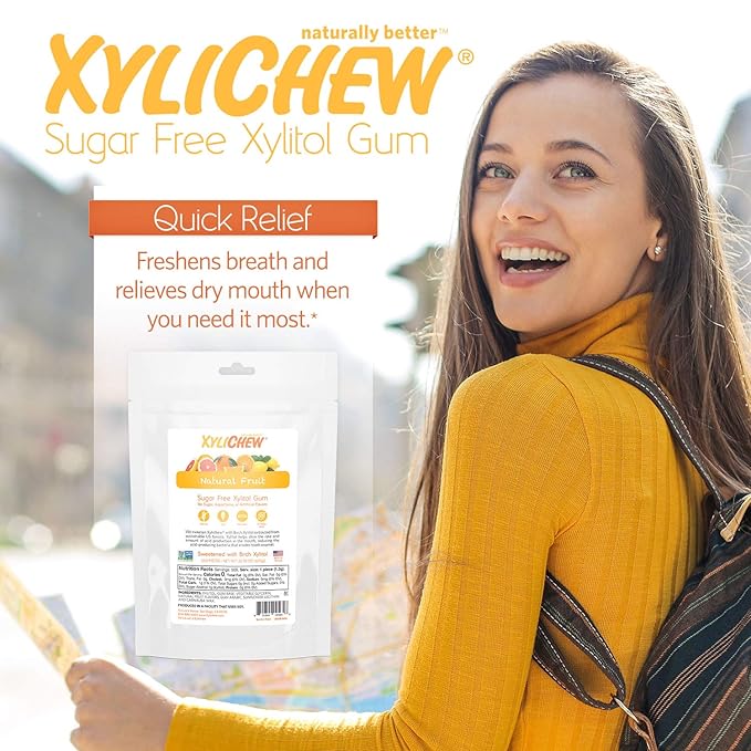 Xylichew 100% Xylitol Chewing Gum - Non GMO, Non Aspartame, Gluten Free, and Sugar Free Gum - Natural Oral Care, Relieves Bad Breath and Dry Mouth - Fruit, 500 Count