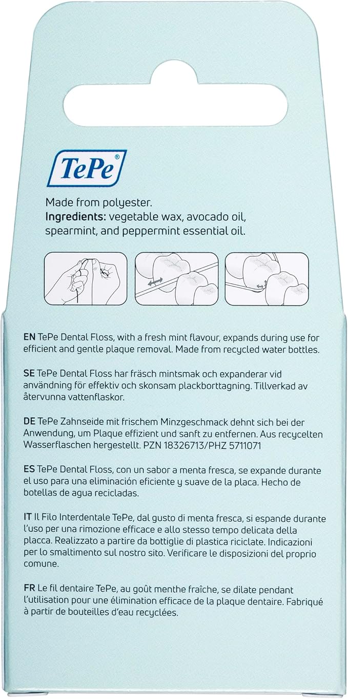 TePe Dental Floss, Waxed Mint-Flavored PFAS-Free Tooth Floss, 40 Meters