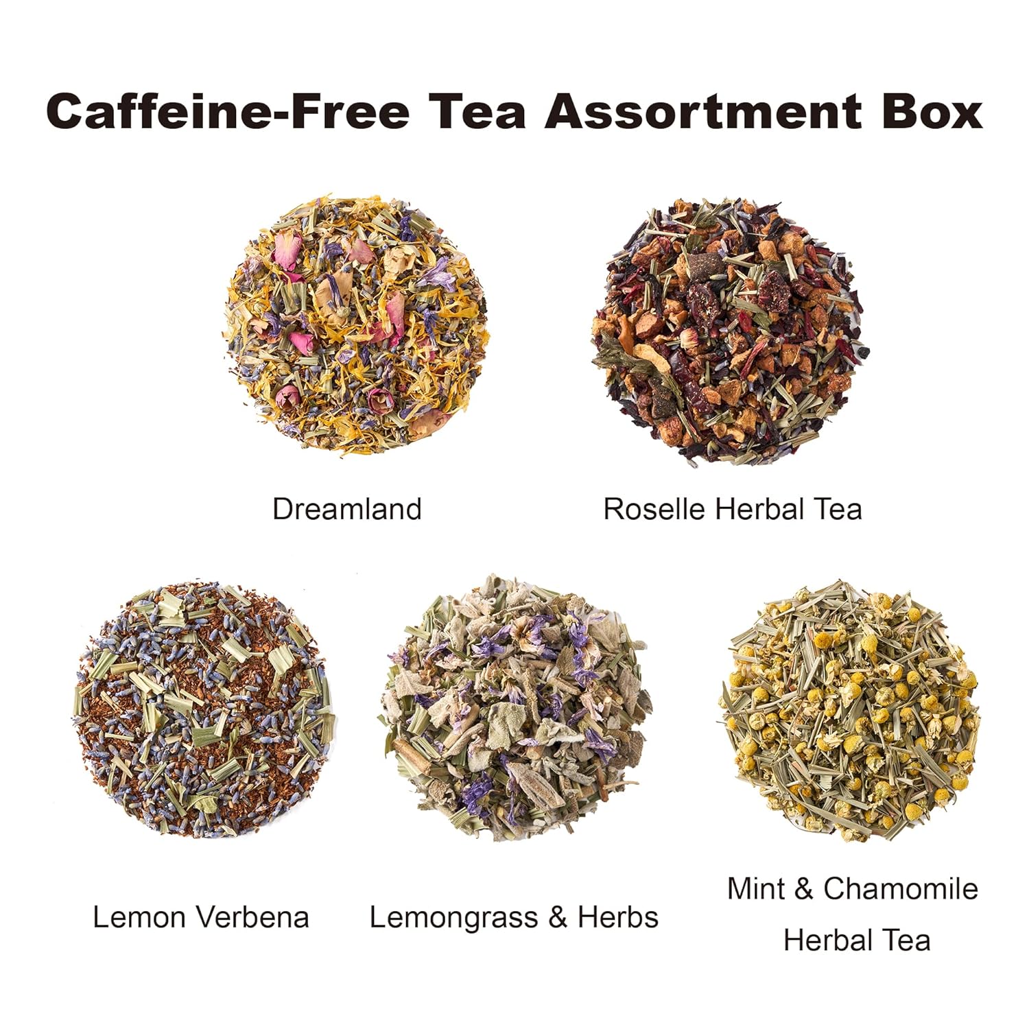 Decaf Herbal Tea Sampler – EZR Leaf 22ct Caffeine-Free Pyramid Bags, Assorted Fruit & Floral Blends with Lemon Verbena, Chamomile Mint, Dreamland, Roselle – Variety Tea Gift Set for Tea Lovers
