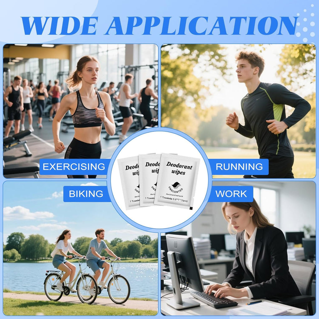 Travel Deodorant Wipes Individually Wrapped,Body Wipes to Clean Skin for Women Men（Unscented,pack of 200)