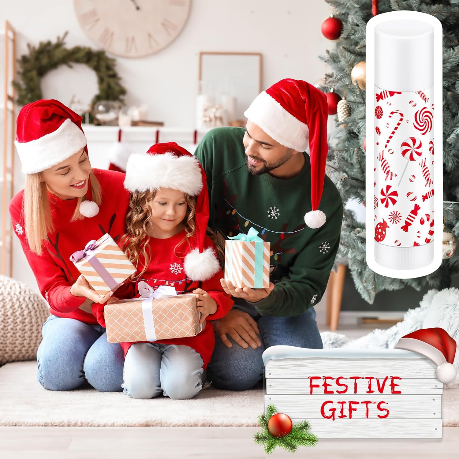 50 Pack Christmas Lip Balms Bulk Christmas Candy Peppermint Cane Scented Holiday Flavor Lip Balm Gifts Xmas Party Gifts Bulk Xmas Items Stocking Stuffers for Women Men Staff Employee (Lollipop 2)