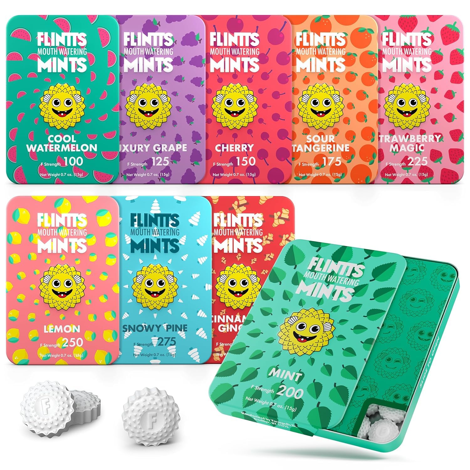 Flintts Mints Full House – Sugar Free Mouthwatering Mints for Dry Mouth Relief & Freshness – Vegan Oral Health Support with Sparkle Effect – Pocket Travel Saliva Substitute, Lozenges Alternative, Variety Pack
