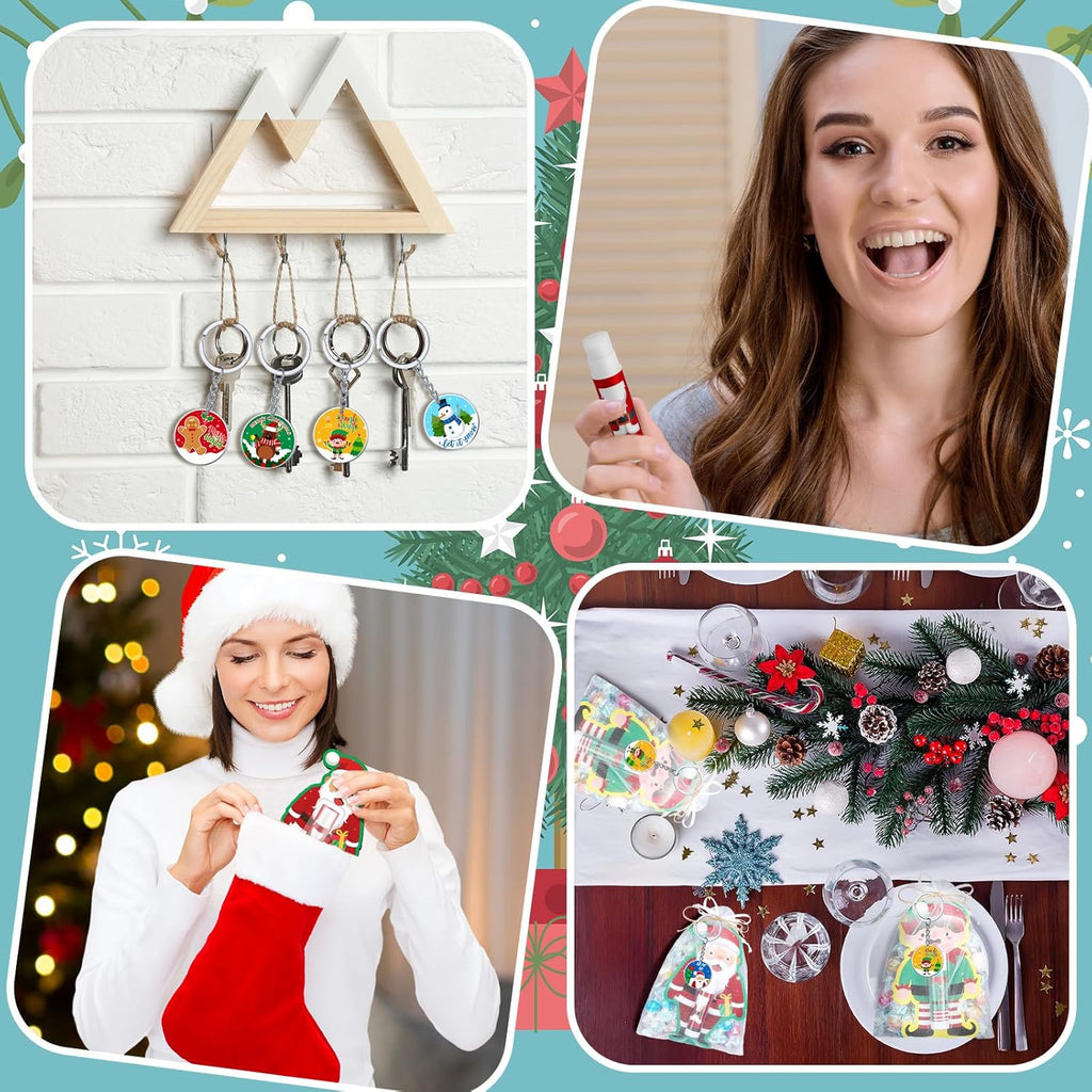 Henoyso 150 Pcs Christmas Favors 5 Styles Lip Balm Bulk Moisturizing Lip Balms Acrylic Keychains with Organza Bags for Xmas Holiday Treat Gifts Women Christmas Stocking Stuffers Party Supplies