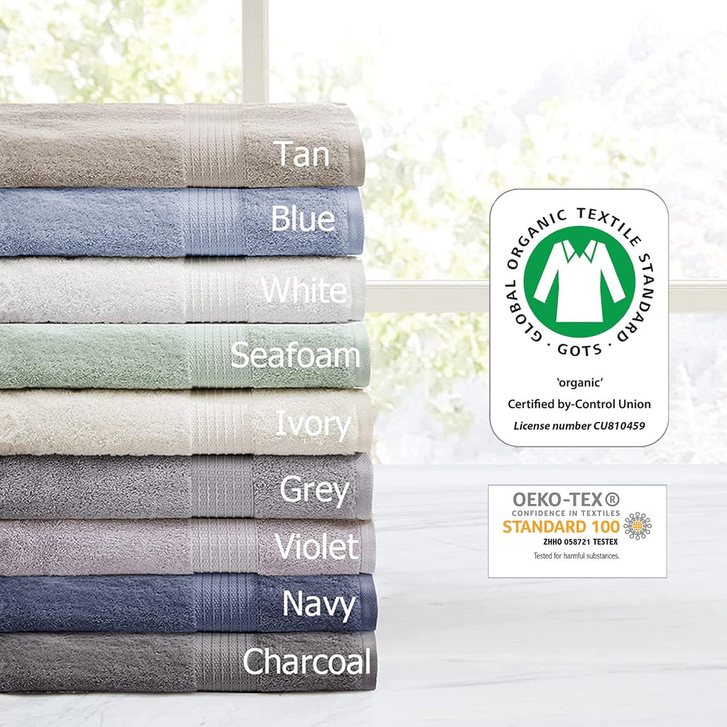 Madison Park Organic 100% Cotton Bathroom Towel Set, Hotel & Spa Quality Highly Absorbent, Quick Dry, Include for Shower, Handwash & Facial Washcloth, Multi-Sizes, Charcoal