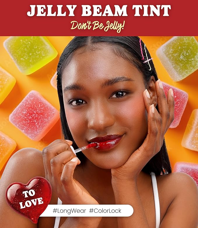 Peach C Jelly Beam Tint - Long Lasting Korean Lip Tint Stain Plumping Jelly Lip Gloss - Lightweight, Moisturizing & Buildable Lip Makeup Jelly Tint Blush with Vitamin E (To Love, 0.07 oz)