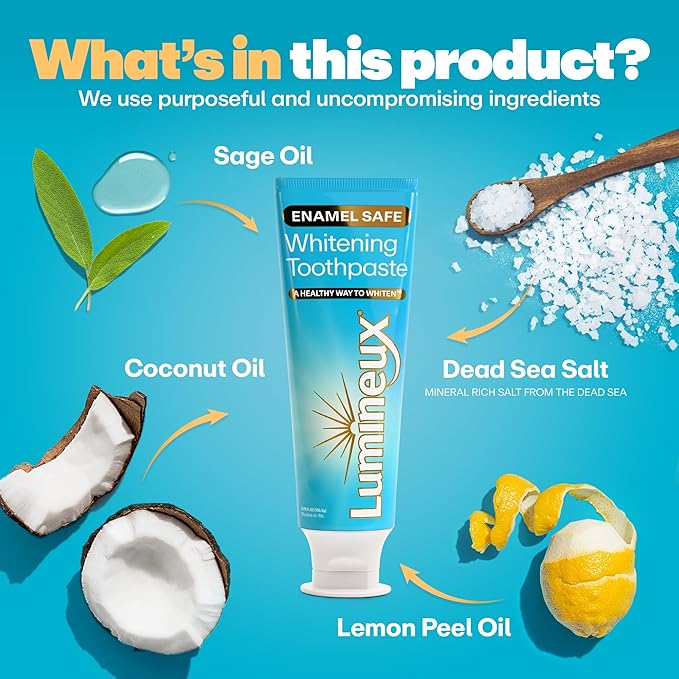 Lumineux Teeth Whitening Toothpaste 3 Pack Peroxide Free Enamel Safe for Sensitive Whiter Teeth, Fluoride Free, No Alcohol, Artificial Colors, SLS Free Dentist Formulated - 3.75 Oz