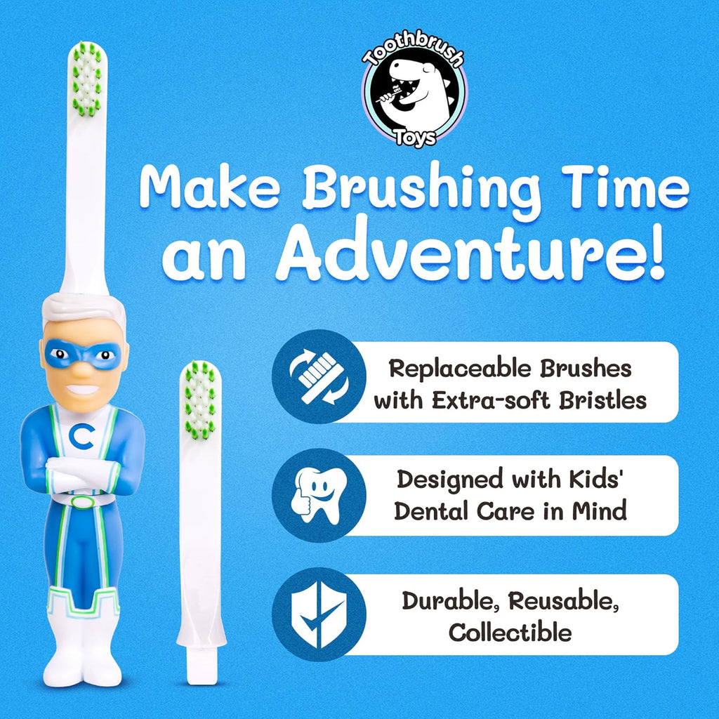 Kids Soft Bristle Superhero Toothbrush for Ages 2+, Gentle and Cute Toothbrush for Children with Replaceable Brush Head, Ergonomic Handle Kids Brush for Teeth Care Ideal for Toddlers, Superhero Design