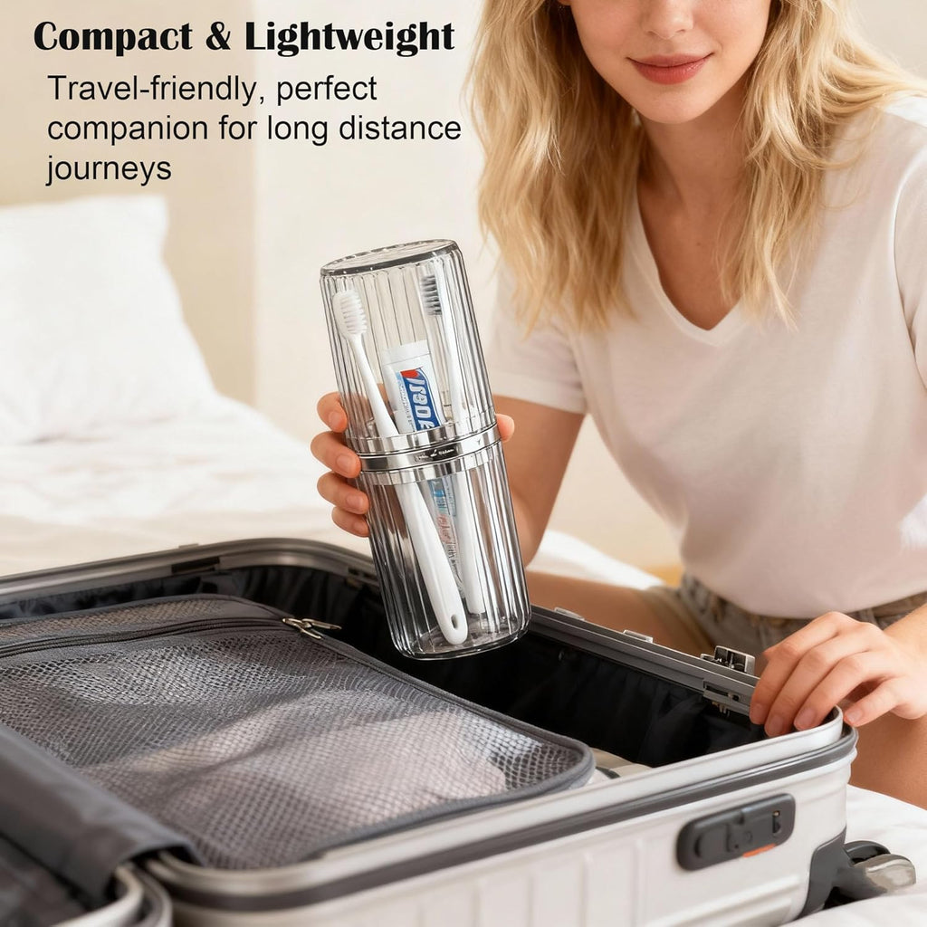 Travel Toothbrush Holders, 2-in-1 Multifunction Dustproof Portable Toothbrush Cup & Toothpaste Storage Container, Toothbrush Case for Traveling Bathroom Camping Business Trip School (Clear)