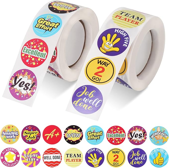 1000 Piece Kids Reward Stickers, Fun Motivational and Praise Kids Stickers to Motivate Responsibility & Good Habits,Teacher Supplies for Classroom (1" and 2 Rolls)