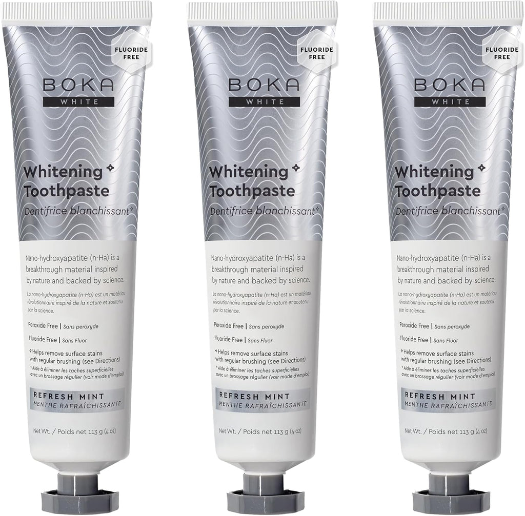 Boka Fluoride Free Toothpaste, Nano Hydroxyapatite Toothpaste, Appropriate for Sensitive Teeth, for Adult, Kids Oral Care - Whitening* Refresh Mint, 4 Fl Oz 3Pk US Manufactured