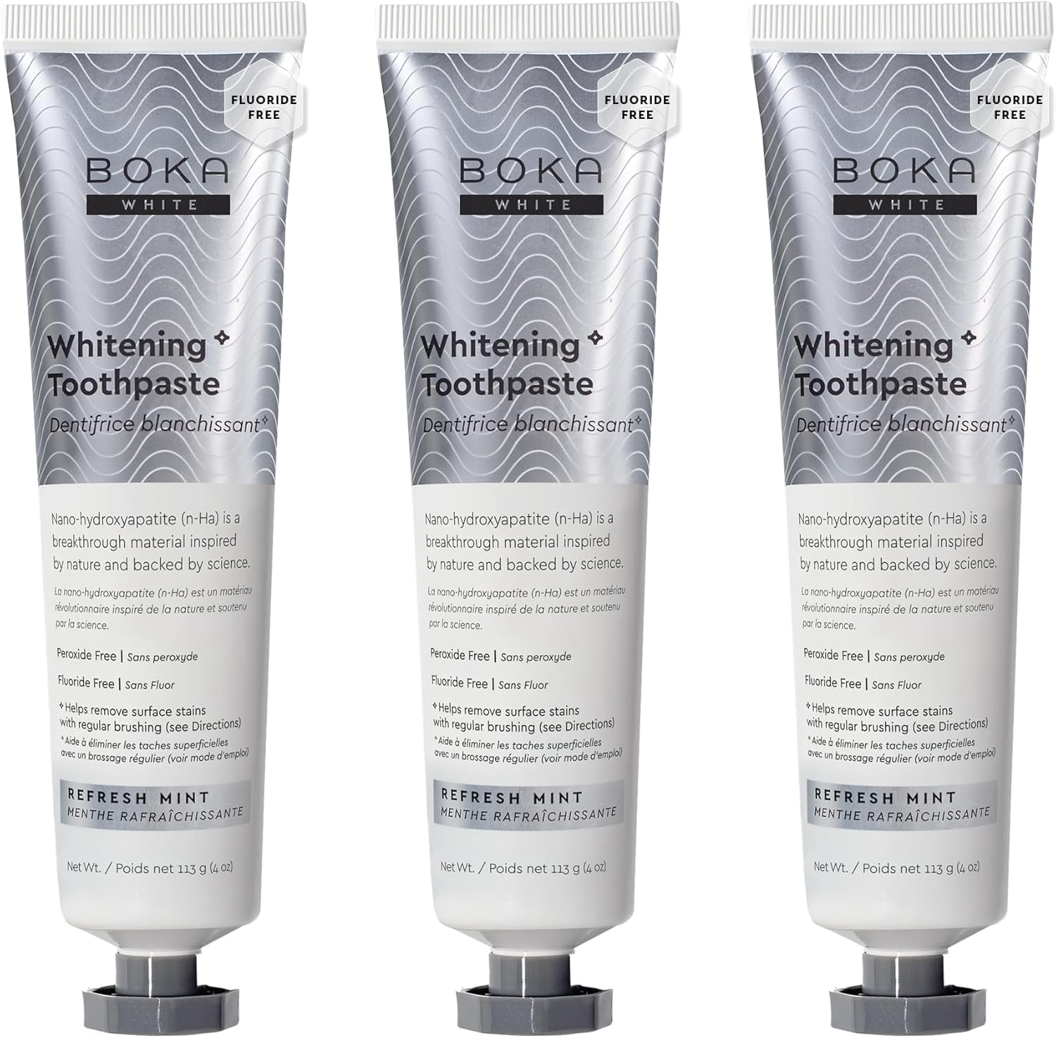 Boka Fluoride Free Toothpaste, Nano Hydroxyapatite Toothpaste, Appropriate for Sensitive Teeth, for Adult, Kids Oral Care - Whitening* Refresh Mint, 4 Fl Oz 3Pk US Manufactured