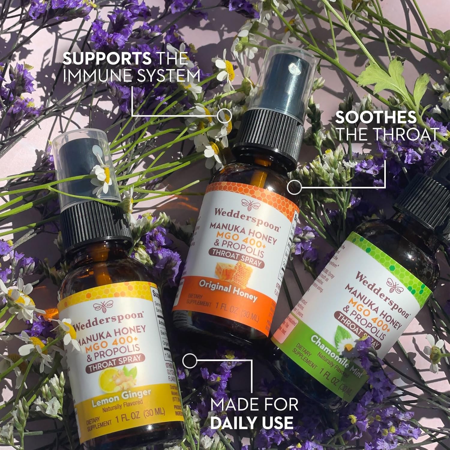 Wedderspoon Propolis and Manuka Honey Throat Spray, Chamomile & Mint, 1 Fl Oz (Pack of 1), Sore Throat Relief, Natural Immune Support