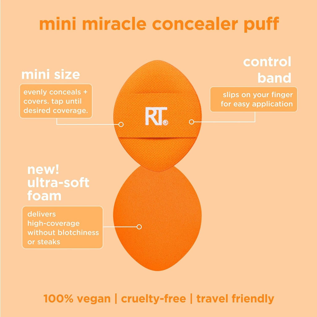 Real Techniques Mini Miracle Concealer Puff Trio, Small Makeup Puff For Liquid & Cream Foundation & Concealer, Targeted Concealing, Travel Friendly & Reusable, Vegan & Cruelty Free, 3 Count