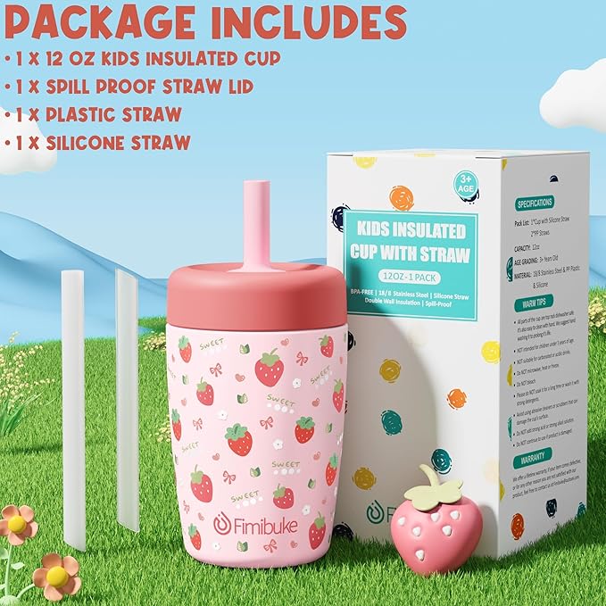 Fimibuke Kids & Toddler Cups Spill Proof, 12 OZ Capybara Insulated Sippy Cups for Toddlers Boys Girls, Toddler Straw Tumbler, Stainless Steel Kids Water Bottle with Twist Lids & Silicone Straw, 1 Pack