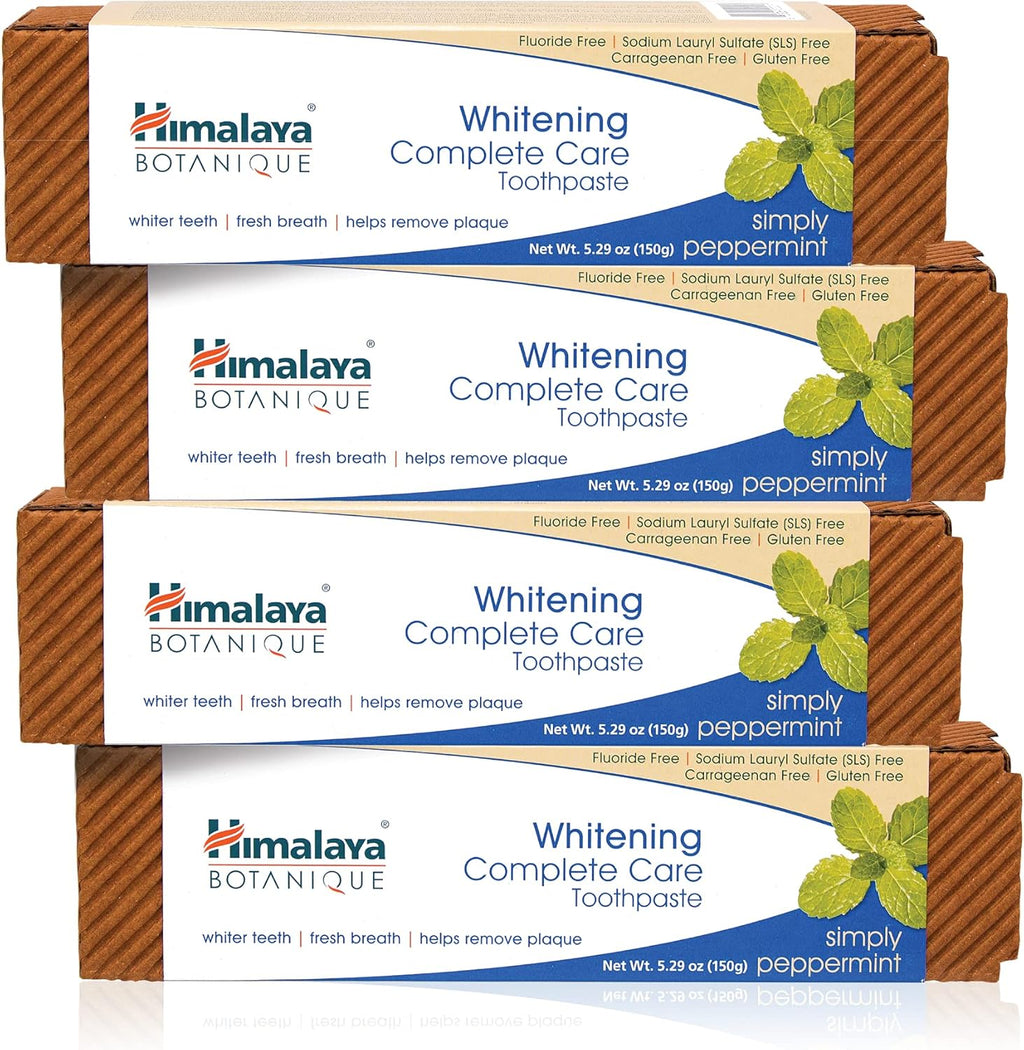 Himalaya Botanique Complete Care Whitening Toothpaste, Simply Peppermint, Fluoride Free for a Clean Mouth, Whiter Teeth and Fresh Breath, 5.29 oz, 4 Pack