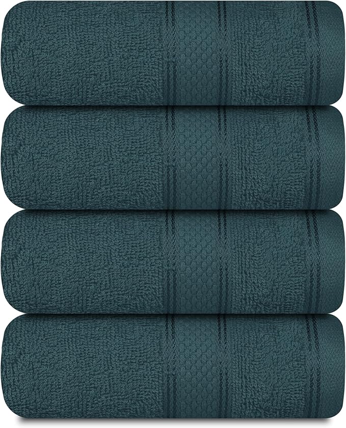 Casa Lino 100% Cotton Hand Towels for Bathroom - Soft, Highly Absorbent & Quick Dry Kitchen Towels - Gym Towel Set - Travel Towel Set - 24" x 16" - Pack of 4 - (Teal)