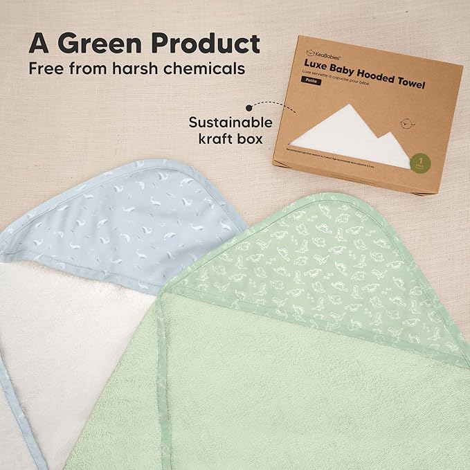 KeaBabies Hooded Baby Towel for Newborn - Viscose Derived from Bamboo Large Baby Bath Towels with Hood for Boys, Girls, Toddler, Extra Absorbent & Soft Newborn Bath Essentials (Dinos, Petite)