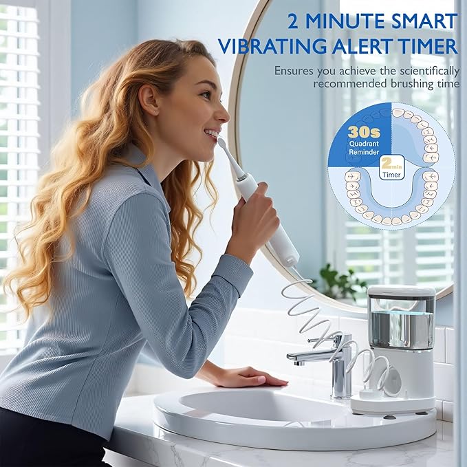 Electric Toothbrush with Water Flosser - Wireless Charging 3 in 1 Flossing Toothbrush - 500ML Professional Cordless Brush and Flosser in One - 5 Brush Modes & 3 Floss Speed (White)