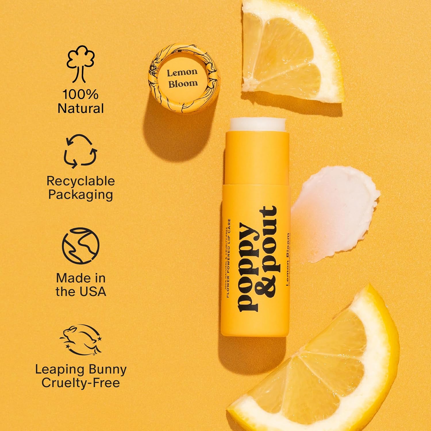 Poppy & Pout Lip Care Set | Lip Balm & Scrub | Sustainable Cardboard Tubes & Glass Jars, All Natural, Beeswax, Coconut Oil, Cruelty Free, Exfoliating & Moisturizing Lip Treatment (Lemon Bloom)
