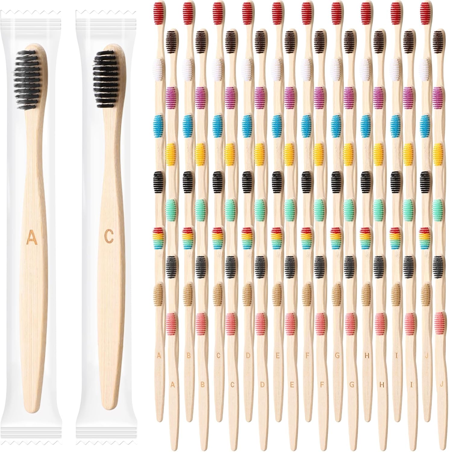 Sieral 120 Pcs 6.9 Inch Bamboo Toothbrush with Toothpaste Individually Wrapped Disposable Toothbrushes Travel Toothbrush Kit for Hotel Homeless Shelter Camping and Travel, 12 Colors