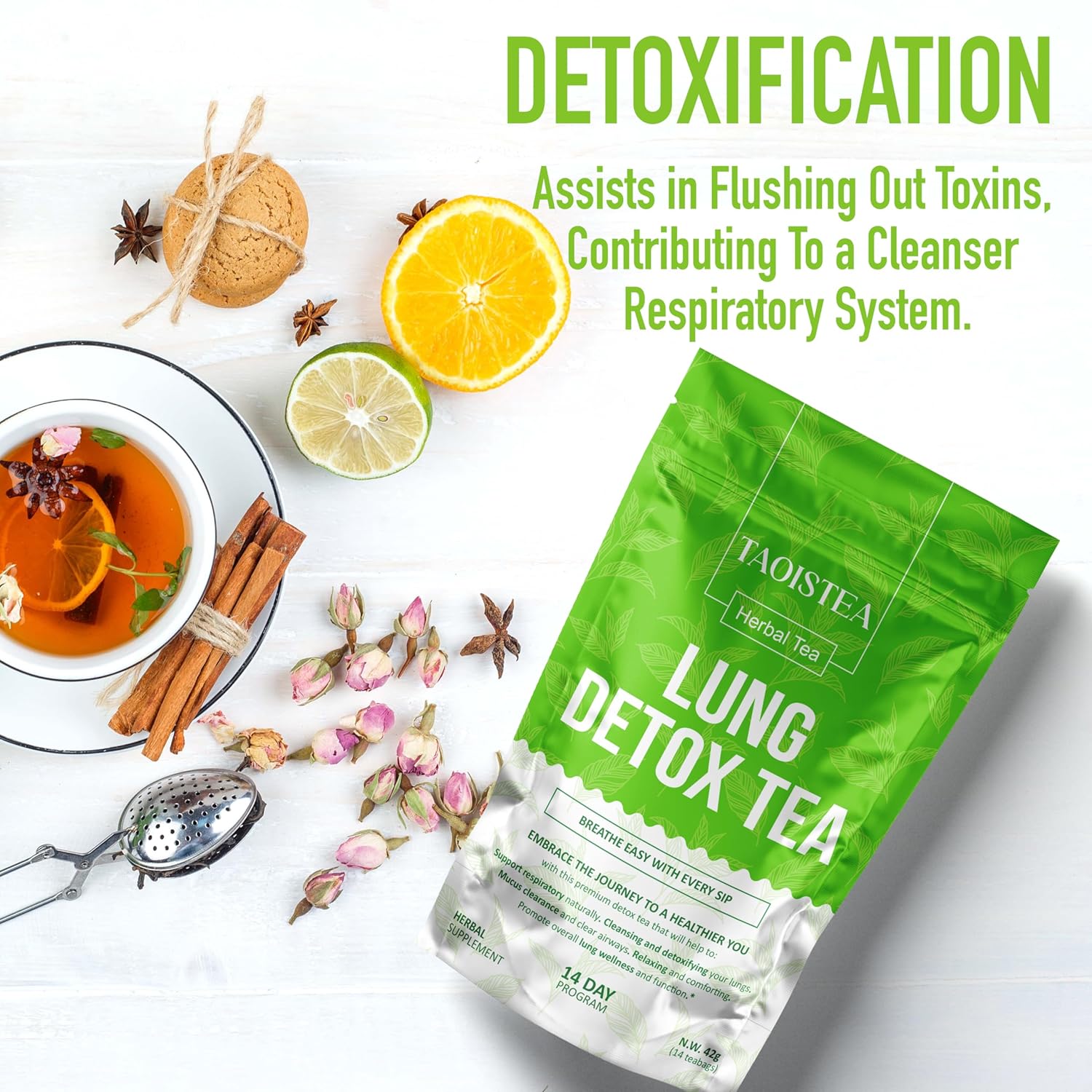 Lung Detox Tea - Mullein Tea Bags for Lungs Cleanse and Respiratory Health with Mullein Leaf, Lungwort, Eucalyptus, Thyme, Liquorice, Spearmint - 14 Tea Bags Natrual Herbal Tea, Caffeine Free