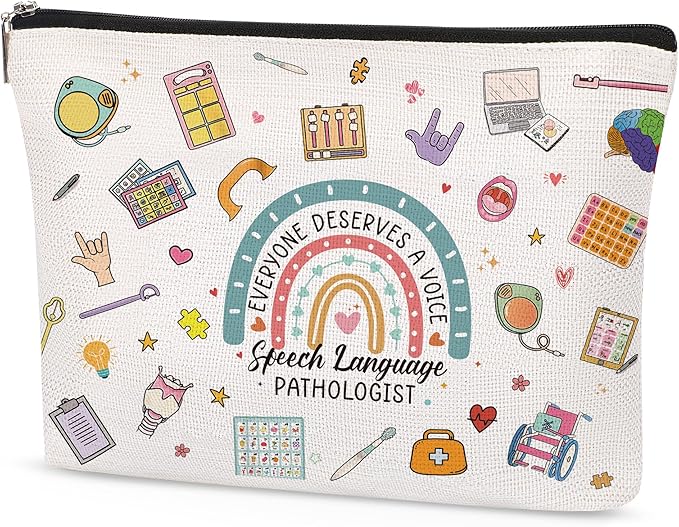 Speech Language Pathologist Makeup Bag – SLP Gifts for Women, Speech Therapist Appreciation Pouch, Waterproof Linen Cosmetic Bag for Coworker, Student, Graduation