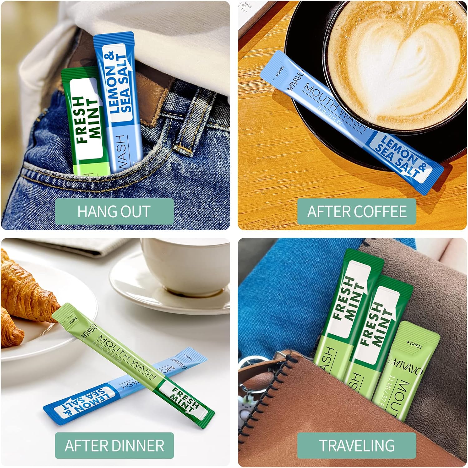 Travel Sizet Mouthwash Portable Strip Mouthwash for Fresh Breath Mint and sea Salt Mixed 20 Each