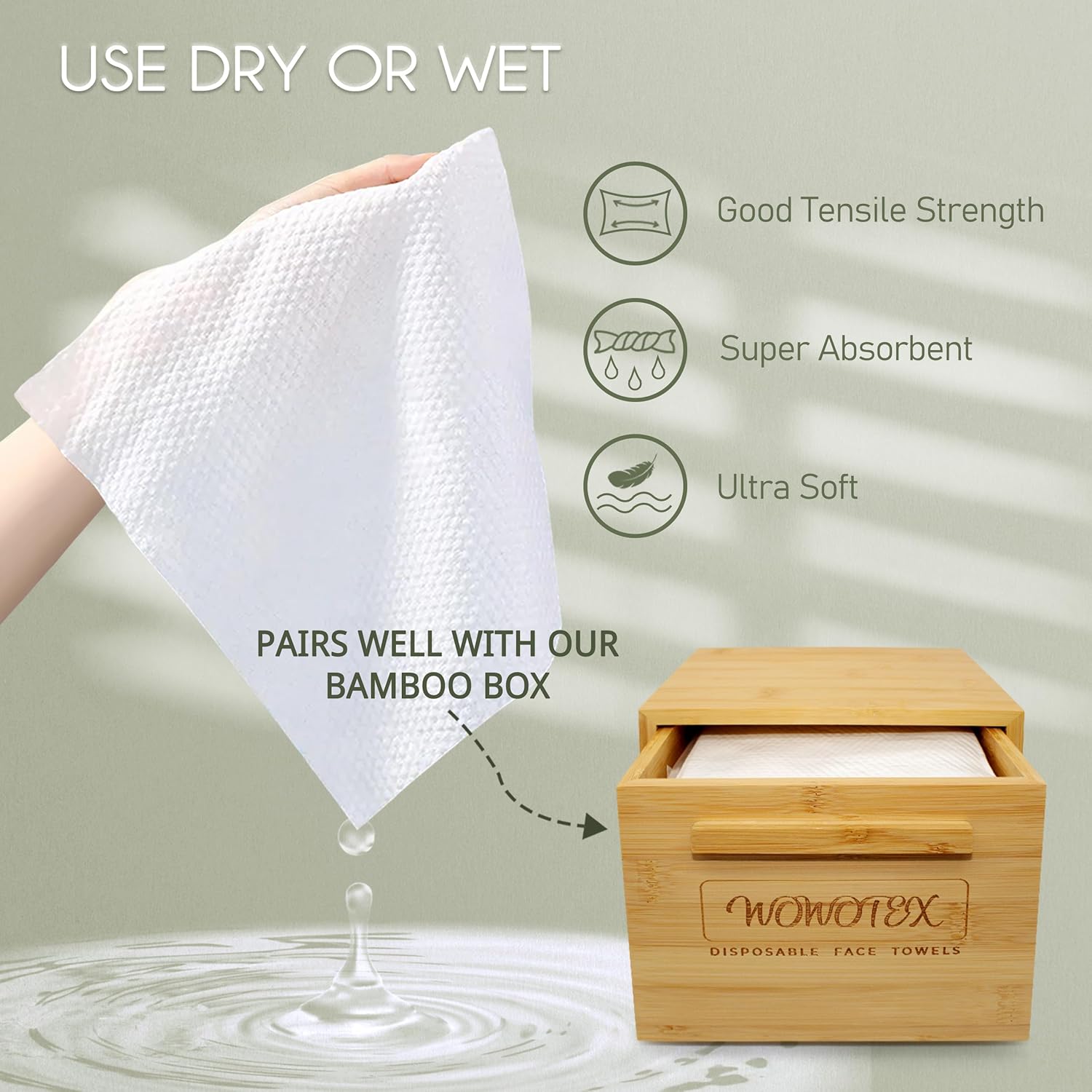 Christmas Style WOWOTEX Disposable Face Towel Biodegradable Large Dry Face Wipes 120 Count/2 Box Extra Thick Soft Clean Facial Towels for Sensitive Skin, Facial Cleansing, Nursing, 10"×12"