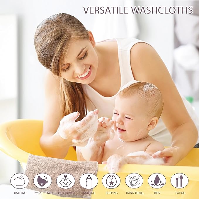 6 Pack Baby Washcloths 100% Cotton Terry Soft and Absorbent Wash Cloths for Face Hand Body Burp Rag Wipes Essentials for Newborns Infants Toddlers Boys Girls