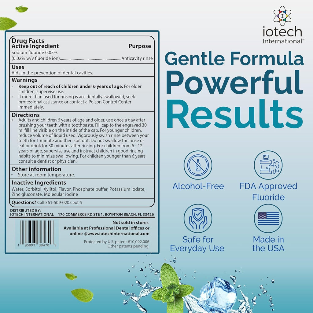 ioRinse AC Anticavity Fluoride Mouthwash - Alcohol-Free Molecular Iodine Mouth Wash Fights Tooth Decay & Protects Enamel - Safe Mint Rinse for Sensitive Mouths - Potent Bad Breath Protection 16 oz