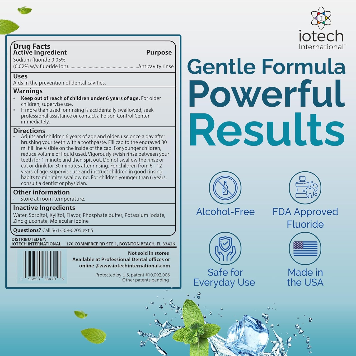 ioRinse AC Anticavity Fluoride Mouthwash - Alcohol-Free Molecular Iodine Mouth Wash Fights Tooth Decay & Protects Enamel - Safe Mint Rinse for Sensitive Mouths - Potent Bad Breath Protection 16 oz