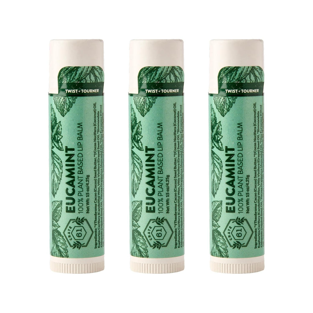 Crate 61 Lip Balm Eucamint – Plastic-Free Plant Pod® Tube – Made with USDA Organic Ingredients – Cooling Peppermint & Eucalyptus – Natural Lip Care for Dry, Chapped Lips – Safe for Men, Women & Kids