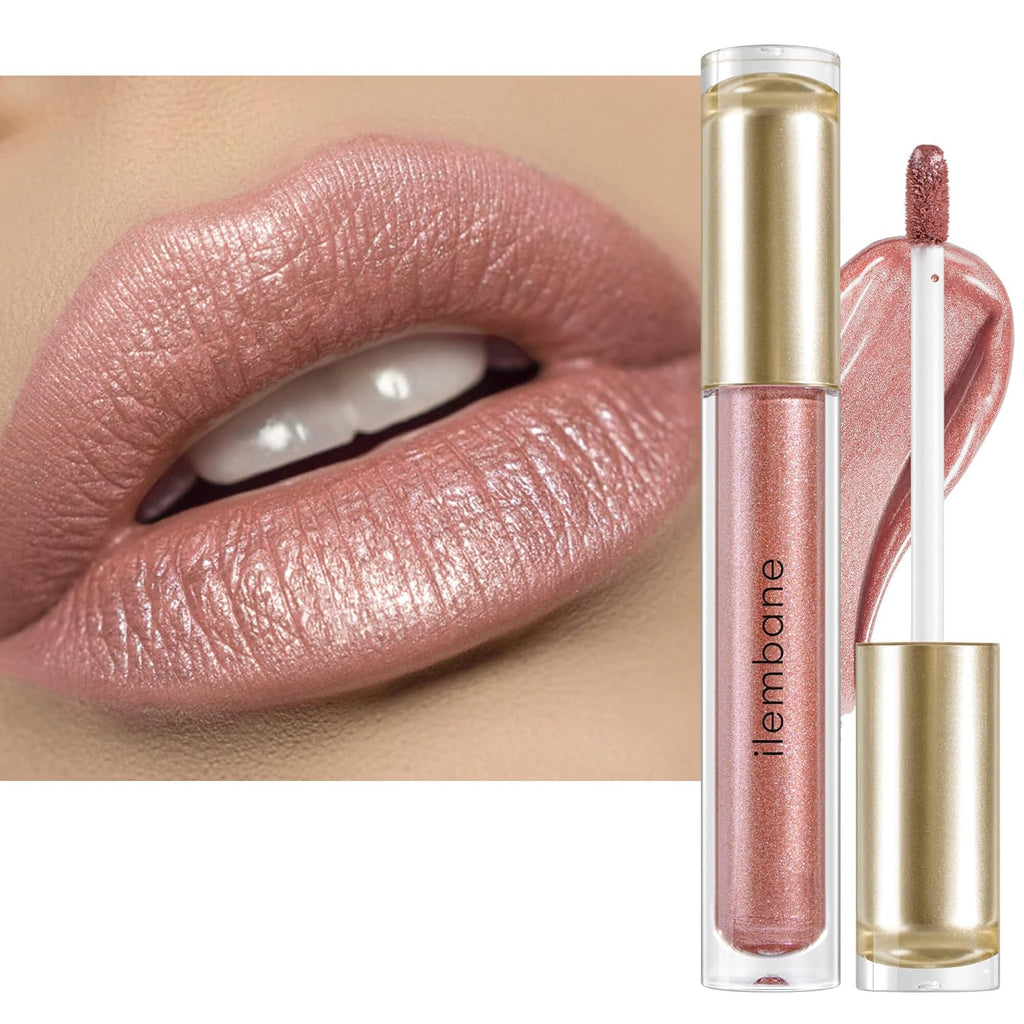 Metallic Liquid Lipstick Nude Pink – High Pigment Long-Lasting Waterproof Lip Gloss with Metallic Finish, Smudge-Proof, Non-Sticky, Lightweight Lip Makeup for Party & Daily Wear (Sweet Hope)