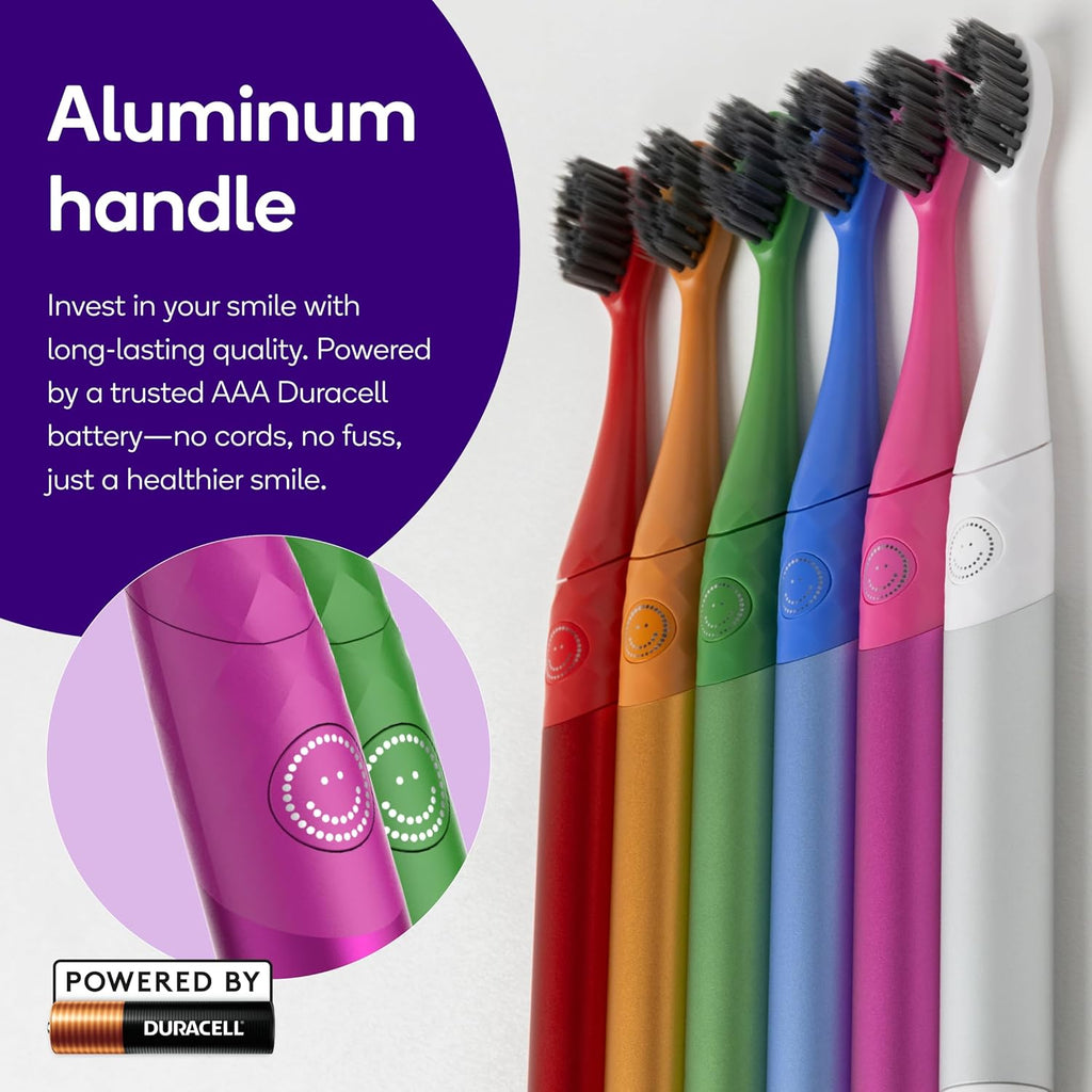 Burst Nova Toothbrush (2 Pack/Pink & Green) | Sonic Powered Teeth Whitening | Super-Soft Bristles | 18000 VPM | 2 Minute Timer | Aluminum Handle | Replaceable Brush Head | Compact Size | AAA Battery